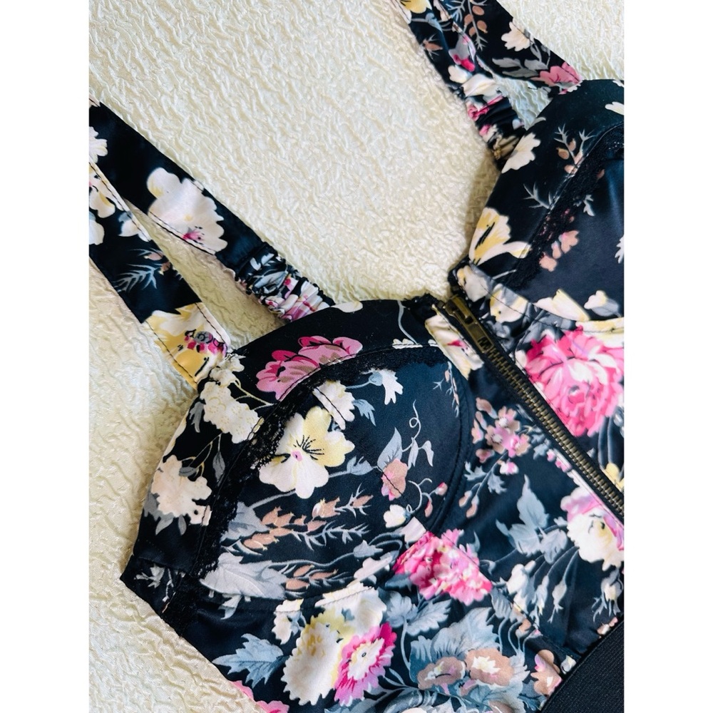 Vintage Floral Bustier Dress with Black Skirt Small Y2K - Picture 3 of 4